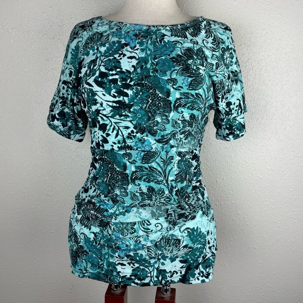 NWT Style & Co. Womens Nylon Floral Short Sleeve Blouse Size M